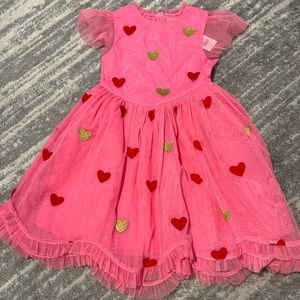 Mini Boden size 9-10 bright petal pink princess dress with hearts